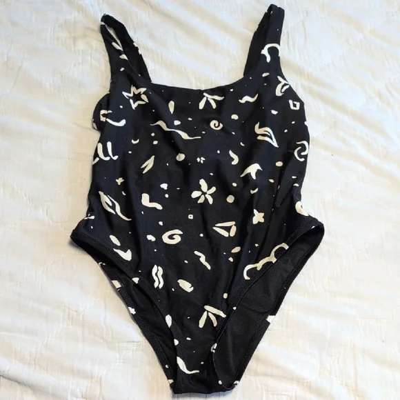 Madewell Scoop‑Neck One‑Piece Swimsuit • Abstract Doodle Print • Size Large - Picture 6 of 10